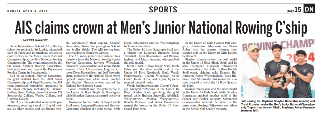 Read more about the article Asian International School Claims Crown at Men’s Junior National Rowing Championship