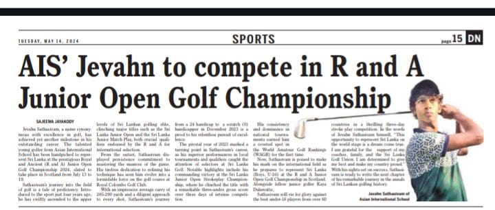 Read more about the article AIS’ Jevahn to compete in R and A Junior Open Golf Championship