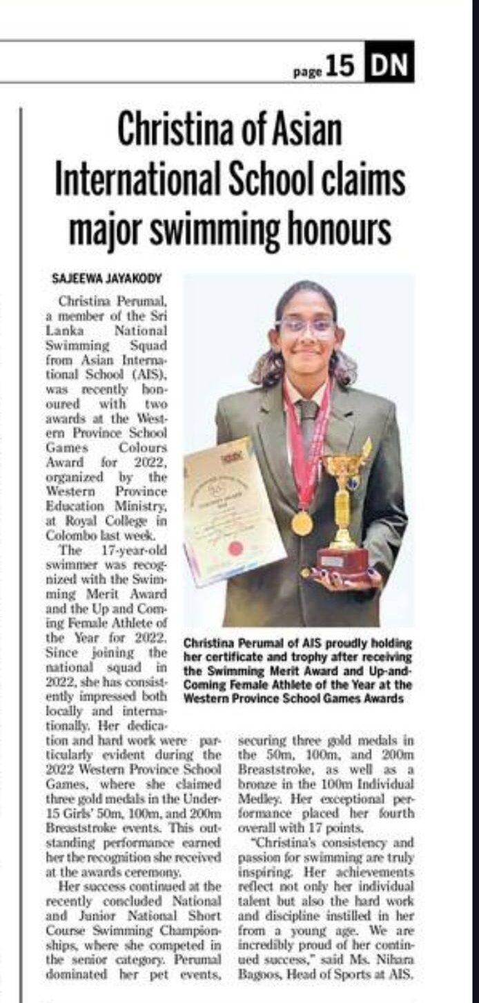 Read more about the article Christina of Asian International School claims major swimming honours.