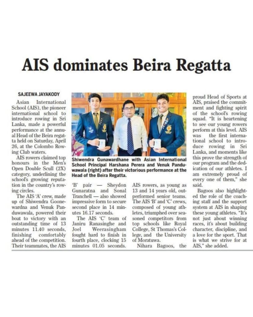 Read more about the article AIS shines at Beira Regatta 2025 with a standout rowing performance.