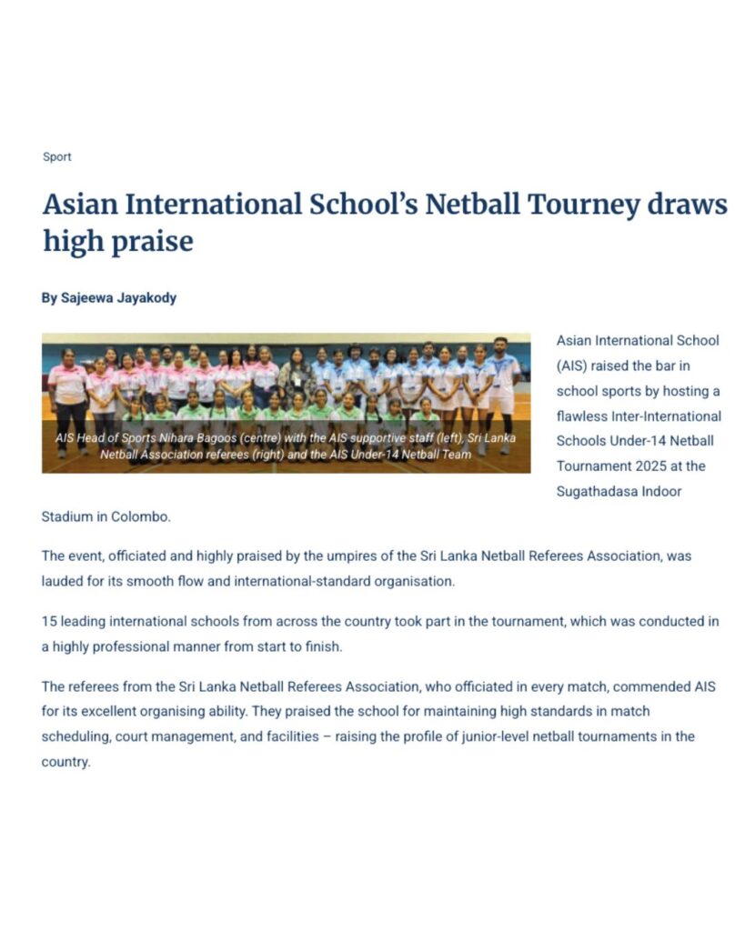 Read more about the article Asian International School’s Netball Tourney draws high praise
