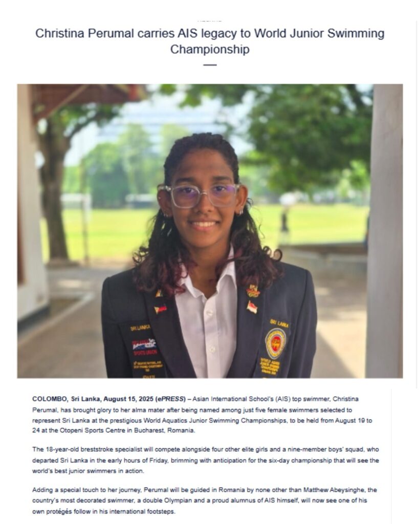 Read more about the article Christina Perumal Carries AIS Legacy to World Junior Swimming Championship